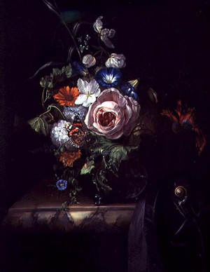 Roses and Other Flowers in a Glass Bowl (oil on canvas)