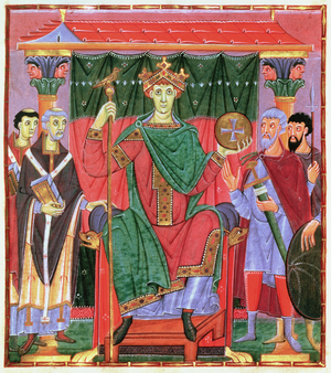 Ms Cim.4453 f.42r Holy Roman Emperor Otto III Enthroned (980-1002), c.998 (vellum)