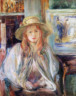 Julie Manet with a straw hat, 1892 (oil on canvas) canvas)