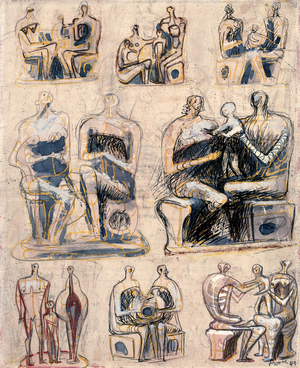 Sketches of Families, 1949 (gouache & ink on paper)