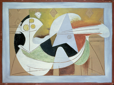 Fruit Bowl and Guitar, c.1927-29 (oil on panel)
