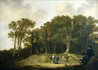 A Wooded Landscape with the Artist Sketching (oil on canvas)