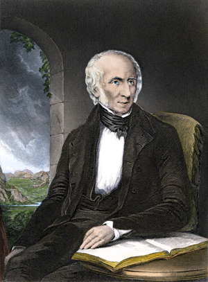 Literature: Portrait of William Wordsworth (1770-1850) British poet. Colour engraving.