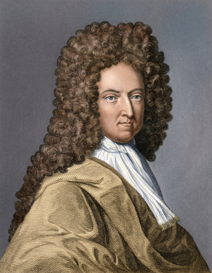 Portrait of Daniel de Foe or Defoe (1660 - 1731), English writer and journalist. 19th century colour engraving