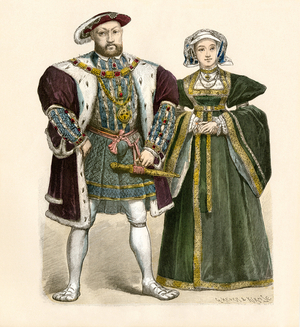 Portrait of King Henry VIII (Henry VIII, 1491-1547) with his fourth wife Anne de Cleves (1515-1557). Engraving.