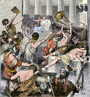 Ancient Rome: revolt of the plebe against the government of Rome in 207 BC. Colour engraving, 19th century.