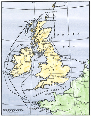United States of America Independence War (1775-1783): Route of American ships “Ranger” and “Bonhomme Richard” near the British islands during the war. Colourful engraving of the 19th century.