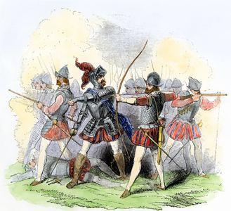 English officer, musketeer, infantryman and archer in England under the reign of Queen Elizabeth (Renaissance, 1550-1600). Engraving of the 19th century.