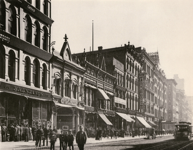United States, Illinois, Chicago: Bretano and other shop on Wabash Avenue south of Monroe Street, Chicago, years 1890.