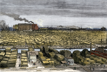 United States, Illinois: Chicago District sawmill, years 1880. Colour engraving of the 19th century.