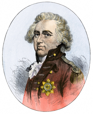 Portrait of Henry Clinton (1738-1795), commander-in-chief of the British army during the War of Independence. Colouring engraving of the 19th century.