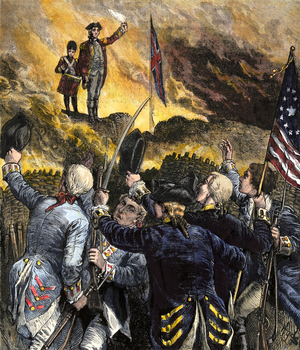 United States of America Independence War (1775-1783): The English surrendered after the siege of Yorktown in 1781. Lord Cornwallis surrender, but pretending to be sick, he sends one of his subordinates to hand over his swords to the victors. In London, defeat led to the dismissal of Lord North's cabinet, which was replaced by peace whigs. Coloured engraving of the 19th century.