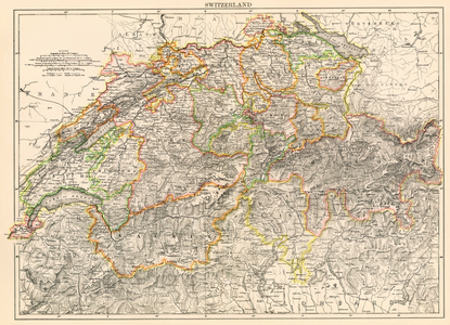 Map of Switzerland, circa 1870. 19th century lithography.