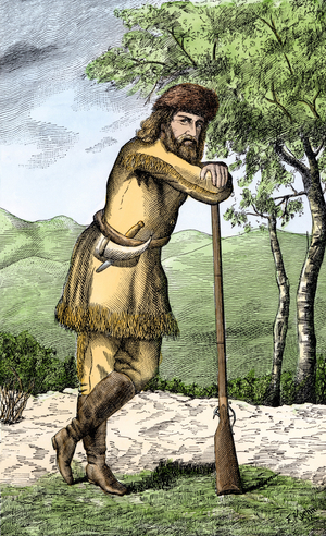 Portrait of John Finley (John Finlay, 1774-1833), fur trader and explorer of Kentucky. Colouring engraving of the 19th century.