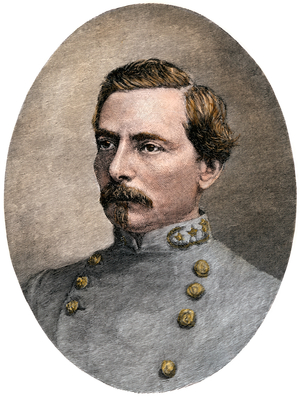 Portrait of Pierre Gustave Toutant de Beauregard (1818-1893), General Confedere during the Secession War (American Civil War, 1861-1865). Confederate officer uniform, 1865. Lithograph from 19th century illustration.
