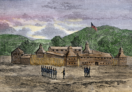 United States, Ohio Territory: Fort Washington on the site which became Cincinnati, Ohio, 1789. Colour engraving of the 19th century.