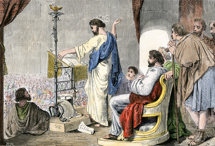 Apoles Paul and Barnabas preaching Christian in Antioch. Colour engraving of the 19th century.