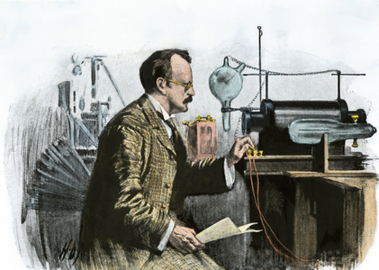 Science and Scientists: British physicist Joseph John Thomson (1856-1940) in his laboratory. He did work on electrons and nuclear physics. Engraving of the 20th century.