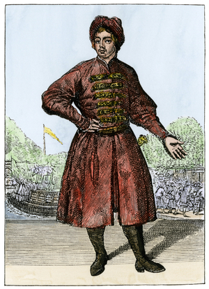 Tsar Peter I the Great (in the clothes he wore in Azov (1696) - Tsar Peter I in the attracts he wore at Azov. Hand-colored engraving