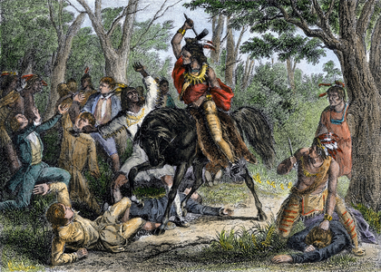 Native population of America: Indians. Tecumseh defended the whites at Fort Meigs, Ohio, besieged by British forces during the War of 1812. Colour engraving of the 19th century.