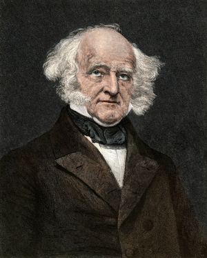 Portarit by Martin Van Buren (1782-1862) lawyer and politician, President of the United States - Colorisee engraving 19th century - US President Martin Van Buren - Hand-colored engraving of a 19th-century portrait