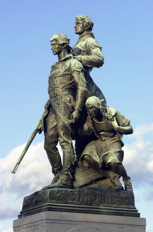 Bronze statue in Charlottesville (VA) representing Captain Meriwether Lewis (1774-1809) and Lieutenant William Clark (1770-1838), American explorers with their American guide Sacagawea.