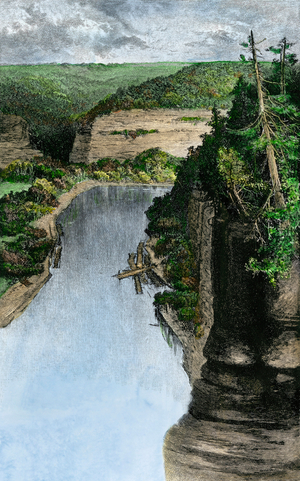 Kentucky River viewed from High Bridge, 1880s - Hand-colored woodcut of a 19th-century illustration
