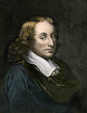 Sciences and scientists: Presume portrait of Blaise Pascal (1623-1662) scholar and writer. 19th century colour engraving.