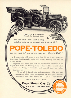 Advertising for cars “” Pope-Toledo””, USA, 1907.
