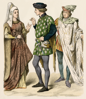 English city dwellers costumes, early 14th century.