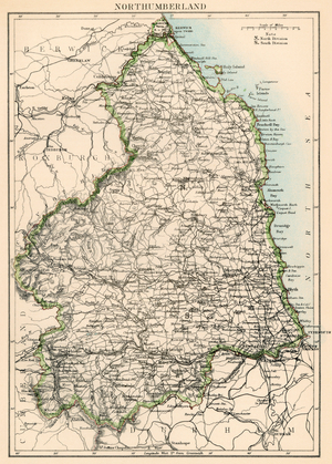 Map of the Earl of Northumberland (England), circa 1870. 19th century lithography.