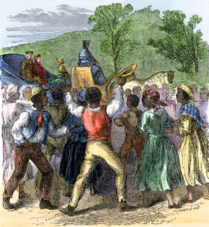 Thomas Jefferson returned to Monticello, Virginia, after witnessing the declaration of human rights, 19th century (engraving)