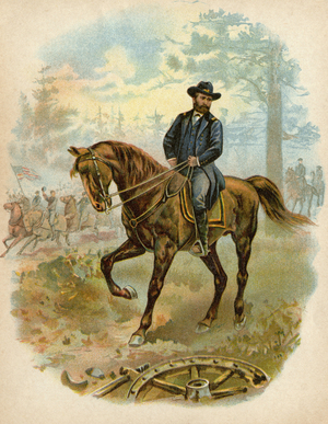Portrait of Ulysses Simpson Grant (1822-1885), American General, Chief of Staff of the Union troops during the Secession War straddled the battlefields between 1861 and 1865. Color lithography.
