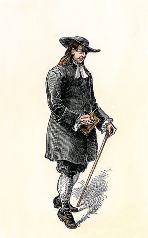 Quaker typical of Pennsylvania. 19th century colour engraving.
