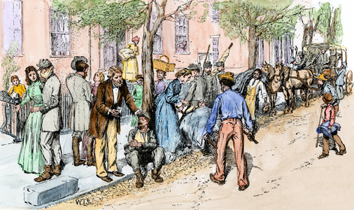 American Civil War, 1861-1865: wounded by the Confederate Army at the Battle of Fair Oaks (Battles of Seven Pines) on May 31 and June 1, 1862 in Virginia, United States rapatries to Richmond. Colour engraving of the 19th century.