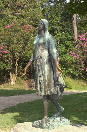 Native population of America: Indians. Statue of Pocahontas (1595-1617) in Jamestown, in the Park “Colonial National Historical Park””, Virginia