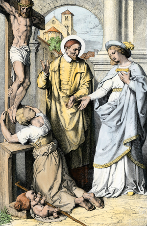 Mary Magdalene at the foot of Jesus crucifies on the cross.