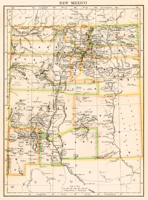 Map of New Mexico Territories (USA), circa 1870 - Lithograph 19th century - Map of New Mexico Territory, 1870s - Color lithograph