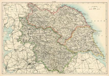 Map of the Earl of Yorkshire (England), circa 1870. 19th century lithography.