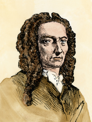 Portrait of Abraham de Moivre (1667-1754) French mathematician. 19th century colour engraving.