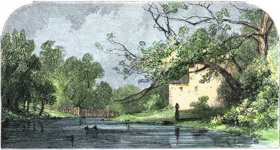 United States, State of Texas: Along the river in San Antonio, Texas, mid-19th century. Colour engraving of the 19th century