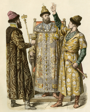 Tsar Peter I the Great arguing with Russian boyars (or nobles) - Czar Peter the Great arguing with Russian boyars, or nobles.
