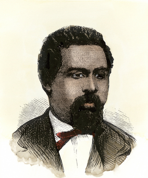 Struggle for the abolition of slavery and revolt of American slaves: portrait of Robert Smalls (1839-1915), heros of civil war and naval officer of the Union, and member of the African-American Congress of South Carolina. Coloring engraving.
