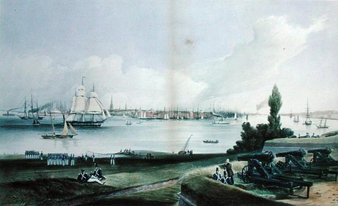 New York from Governor's Island, engraved by Henry Papprill (fl.1846-48) (engraving)