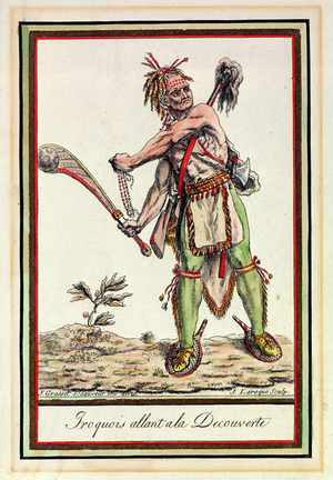 Iroquois Setting Out on an Expedition, engraved by J. Laroque (coloured engraving)