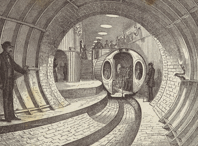 The Broadway pneumatic underground railway, illustration from 'New York & its institutions, 1609-1873' by John Francis Richmond (litho)