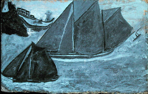 Boats off the Harbour (oil on card laid on board)