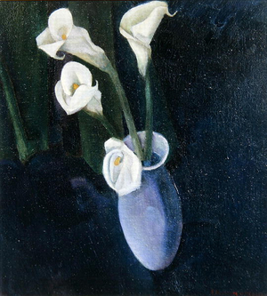Accas Lilies in a Blue Vase (oil on canvas)