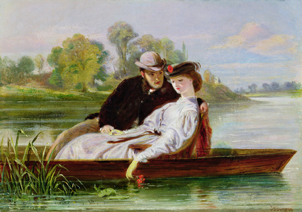 Lovers in a Punt (oil on board)