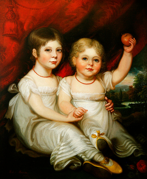 Portrait of two young girls (oil on canvas)